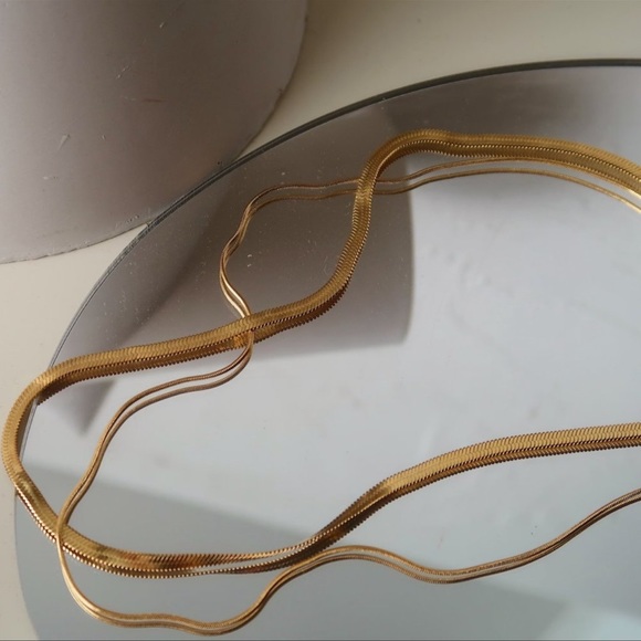 Double Layer Pendant Snake chain Gold plated Necklace - Picture 6 of 13